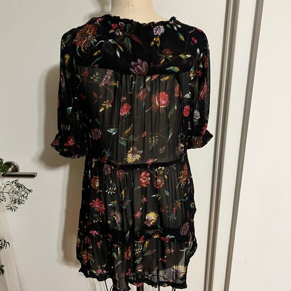 ANTHROPOLOGIE Salzburg Sheer Floral Boho Tunic Blouse Size Small - Picture 4 of 8